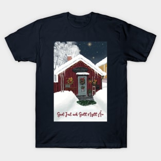 Christmas Greeting card from the old part of Jakobstad called Skata.Swedish text 2 T-Shirt